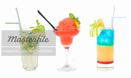 Set of three Fresh cocktails isolated on a white background