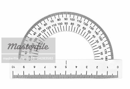 close up of plastic transparent ruler on white background with clipping path