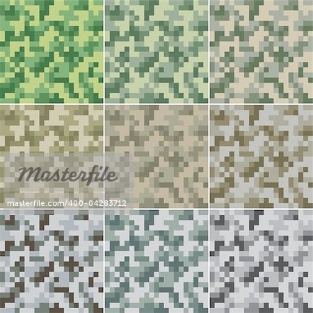 Illustration of digital camouflage #2 seamless patterns.