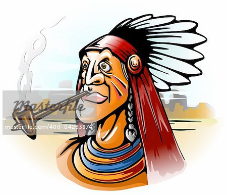 indian chief smoking tube vector illustration