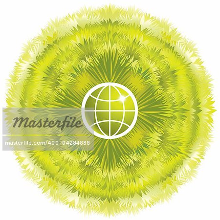 Symbolic green eco world concept, grass growing around the earth, ecology design template
