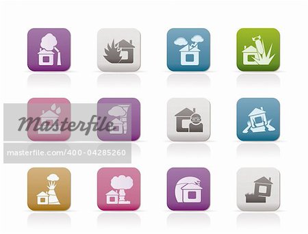 home and house insurance and risk icons - vector icon set