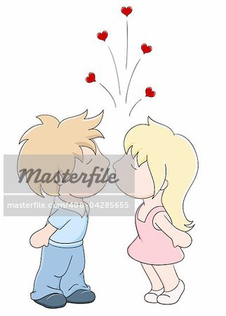 Kissing boy and girl. Vector illustration in manga style