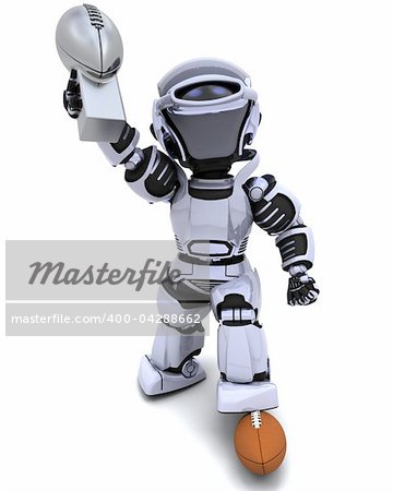 3D render of a Robot playing american football