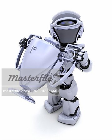 3D render of a Robot with a trophy