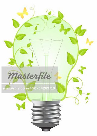 Tungsten light bulb with plant. Isolated on white background. Vector illustration.