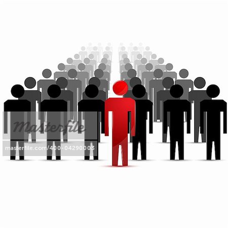 illustration of people following leader on white background