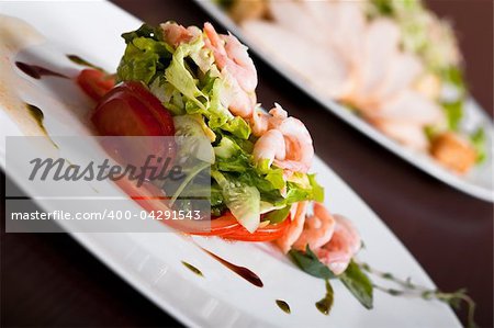 fresh green salad with shrimps