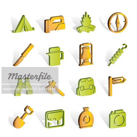 tourism and hiking icons - vector icon set