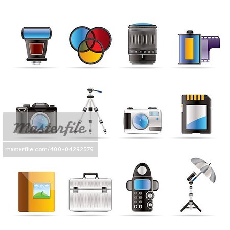 Photography equipment icons - vector icon set