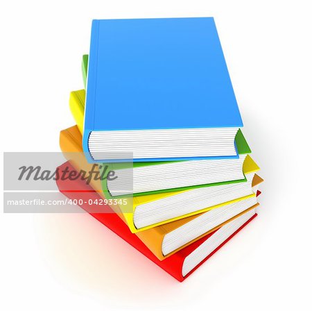 Five colored books. White background