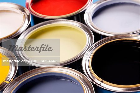 Paint cans, brush and other decoration equipment