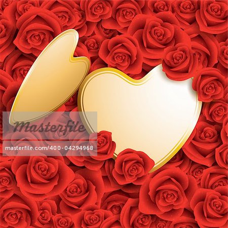 heart shaped card with place for text on red roses