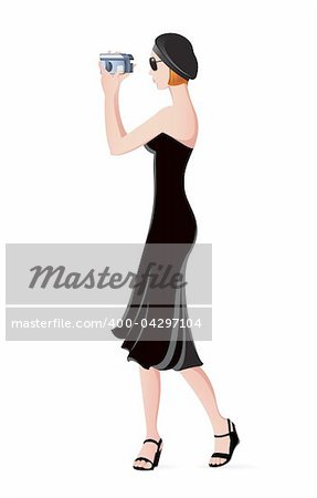 Vector image of girl with camcorder on white background