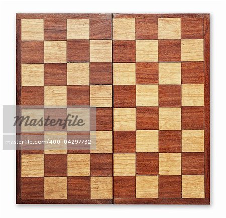 Old wooden chess board isolated, clipping path.