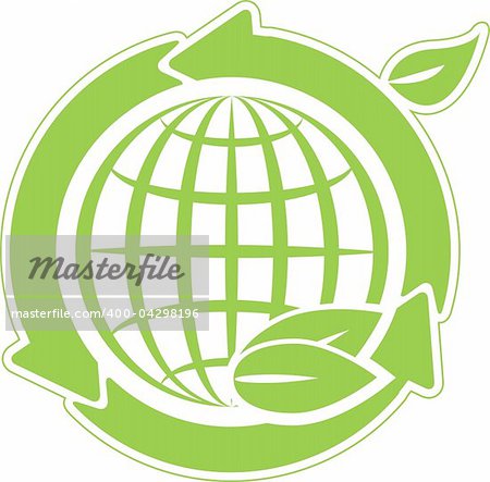 illustration, abstract green globe with green sheet