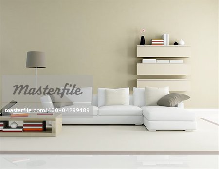 brown and beige modern living room - rendering