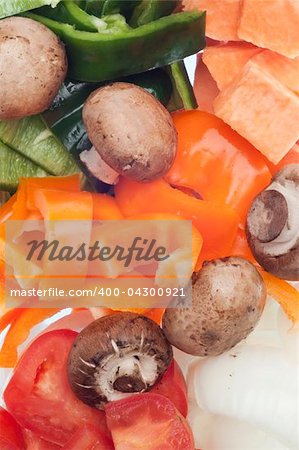 Variety of Vegetables Mushroom, Pepper, Onion, Tomato, and Sweet Potato Background.