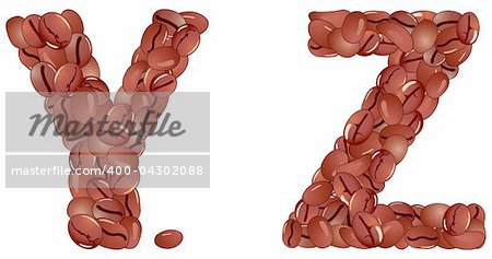 Letters from coffee grains, isolated on white, vector illustration