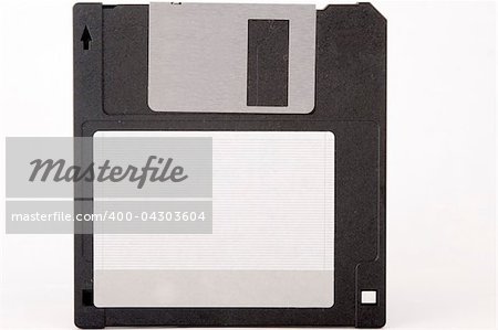 front view of obsolete floppy disk on white background