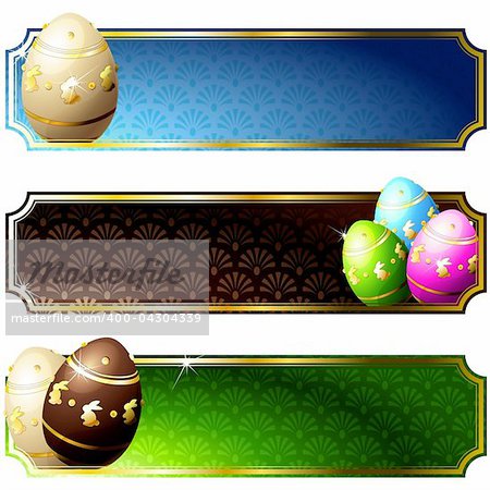 Set of high gloss banners with easter eggs, in brilliant colors. Graphics are grouped and in several layers for easy editing. The file can be scaled to any size.