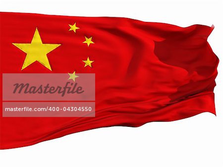 Flag of China, fluttered in the wind. Sewn from pieces of cloth, a very realistic detailed flags waving in the wind, with the texture of the material, isolated on a white background