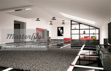 Penthouse living room interior 3d render