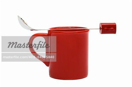 red mug from coffee on a white background