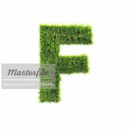 3d grass letter isolated on white background - F