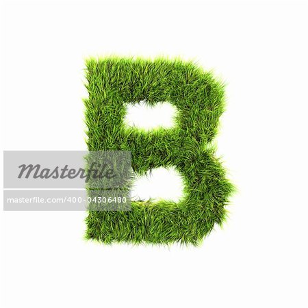 3d grass letter isolated on white background - B