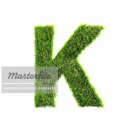 3d grass letter isolated on white background - K