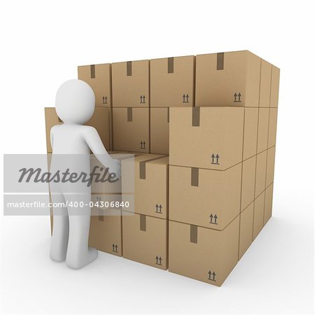 3d, human, shipping, transport, container, box, package, man