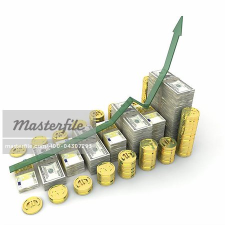 money graph with dollars,euro and gold currencies