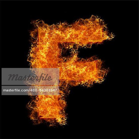 Fire letter F on a black background