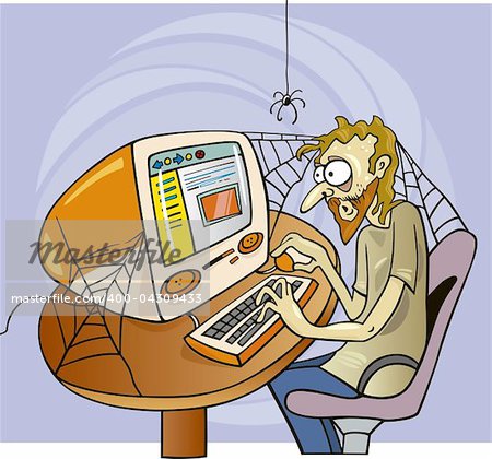 cartoon illustration of manic internet user