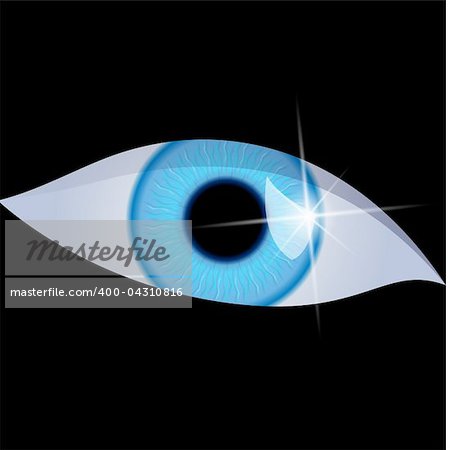 Human eye isolated on a black background. Vector illustration