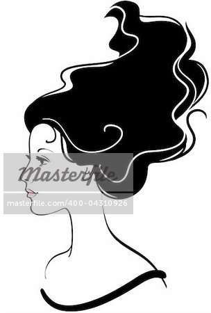 Vector girl face icon with long black hair
