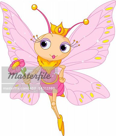 Illustration of Beautiful Butterfly princess holding flower