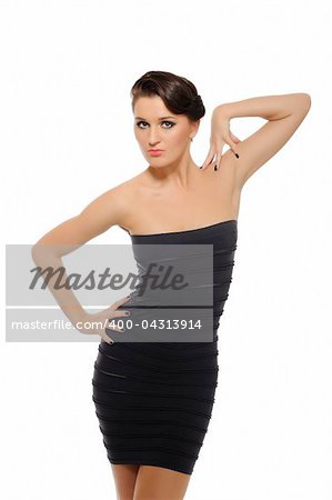 Beautiful sexy woman in short elegant dress dancing. isolated on white background