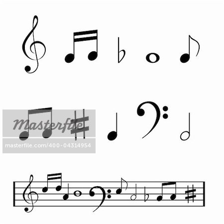 Various musical notes in black
