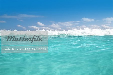 beautiful blue turquoise wave caribbean sea water foam