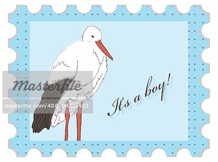 Vector stamp for baby boy with stork
