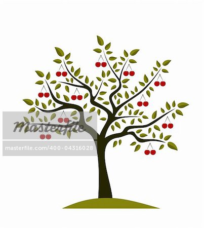 vector abstract cherry tree on white background, Adobe Illustrator 8 format