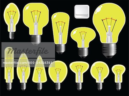 light bulbs shapes against black background, abstract vector art illustration