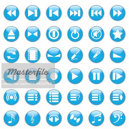 Collection of different icons for using in web design. Music.