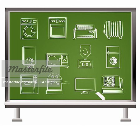 painted with chalk Home electronics and equipment objects - vector illustration