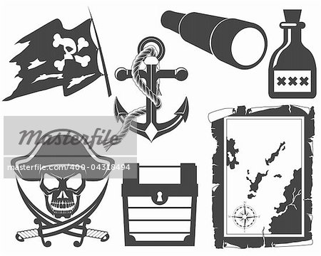 Pirate black and white icon set