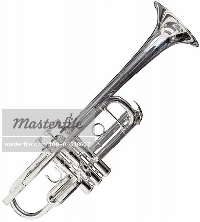 Silver trumpet isolated on white background with clipping path