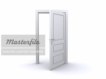 open white door isolated on a white background (3d render)