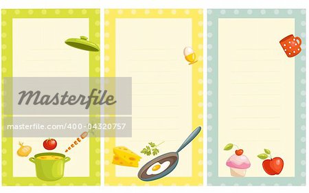 set of old fashioned recipe card , vector illustration